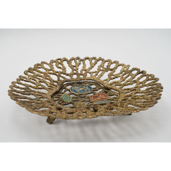 Vintage Tamar 1981 Brass Ornate Footed Fruit Serving Tray, Jerusalem Judaica - Picture 4 of 7